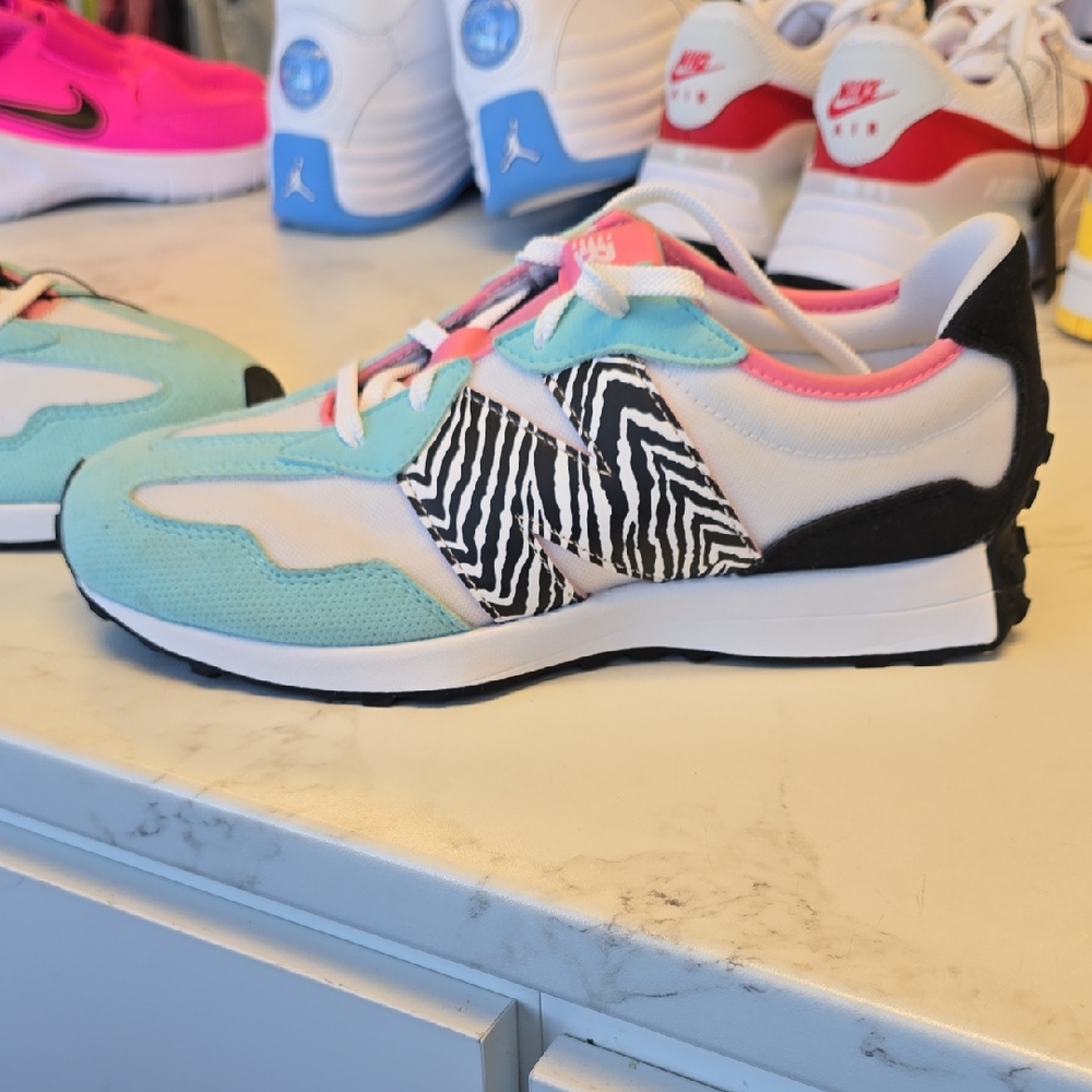 New Balance Teal and Pink Zebra Print Sneakers